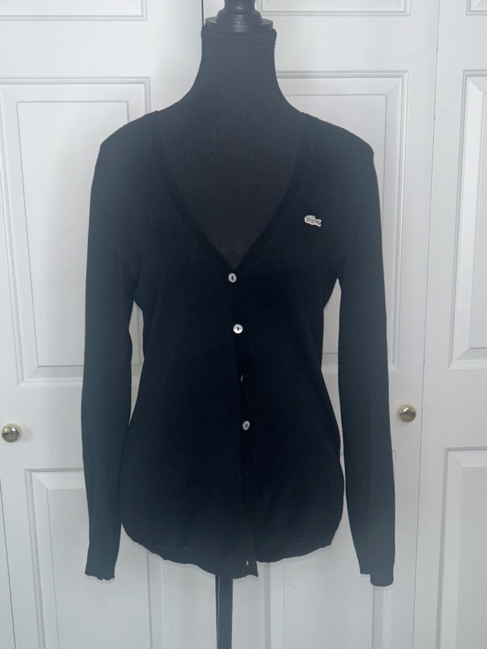 Lacoste V-Neck Black Silk and Cashmere Cardigan Size EU 38 or 6 Small in US